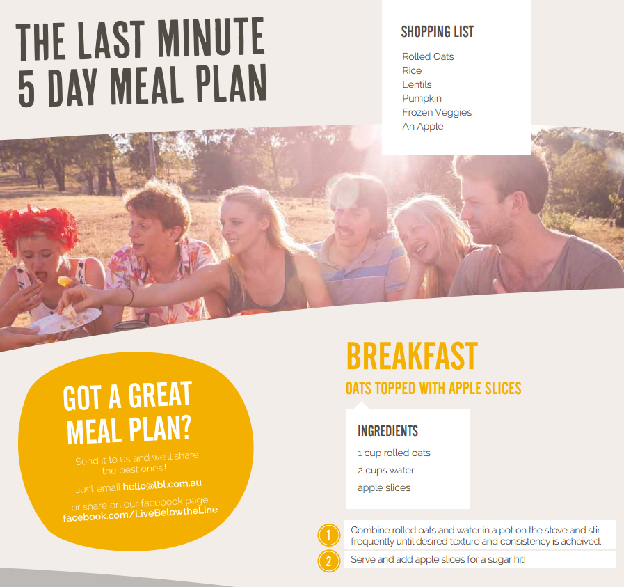 The Live Below The Line meal plan