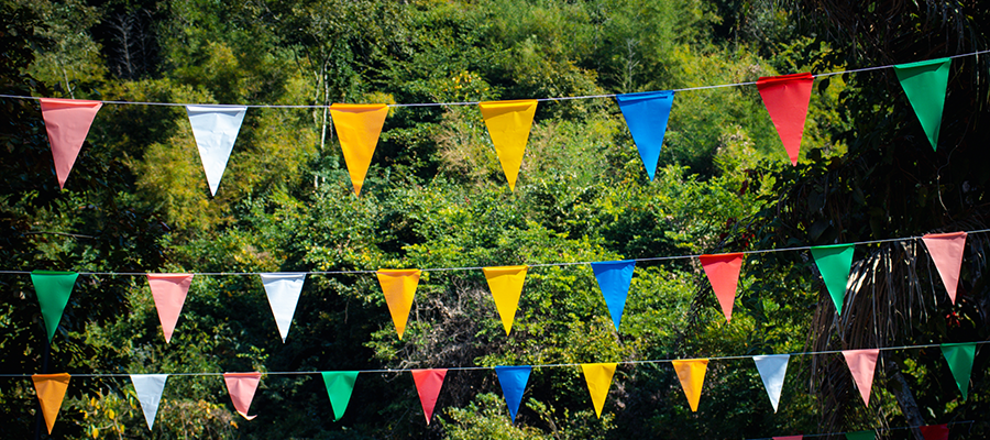 fabric bunting hanging outside