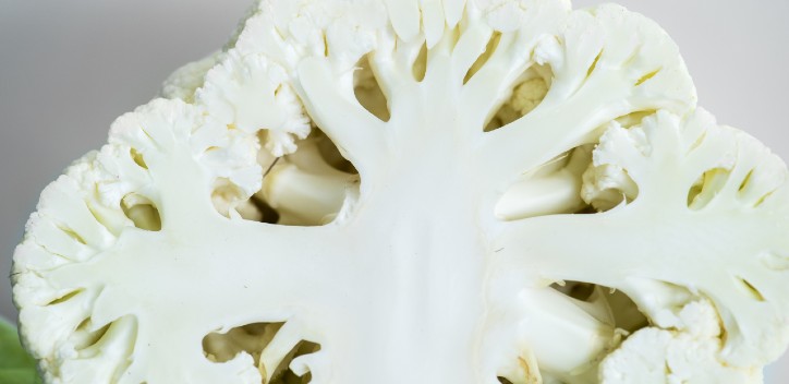 A close up of a cauliflower cut in half