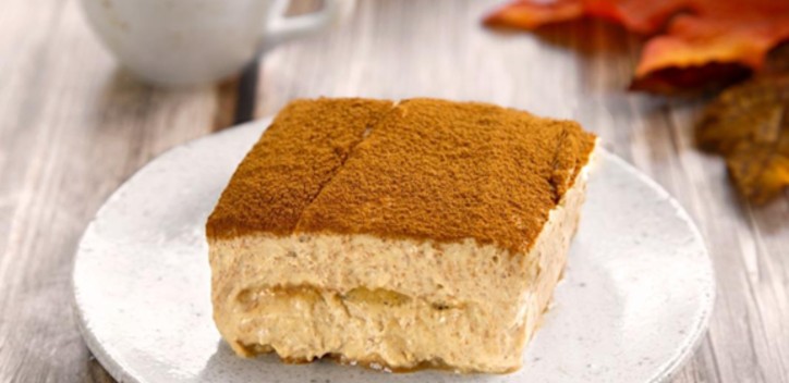 Apple cider tiramisu served on a plate