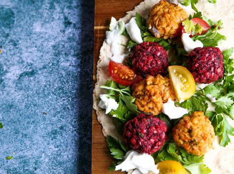 Beetroot & pumpkin lentil rainbow falafel