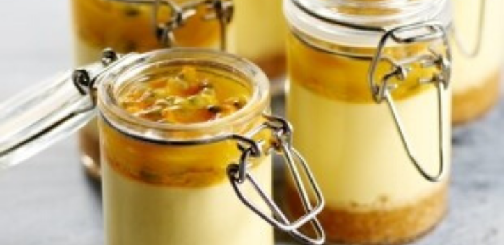 Passionfruit and Mango cheesecakes in jars