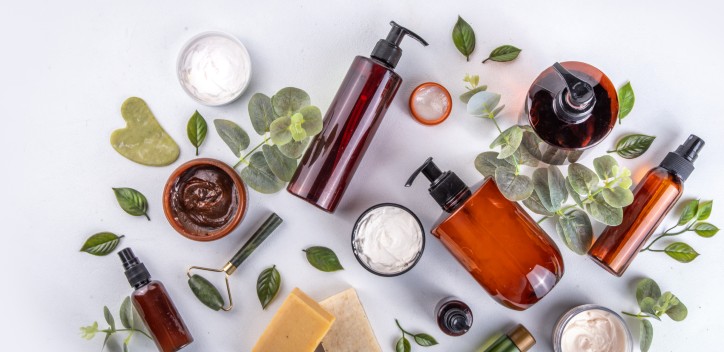 Selection of vegan beauty cosmetics