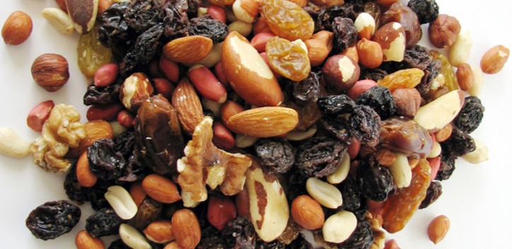 A close up of a mix of dried fruit and nuts.