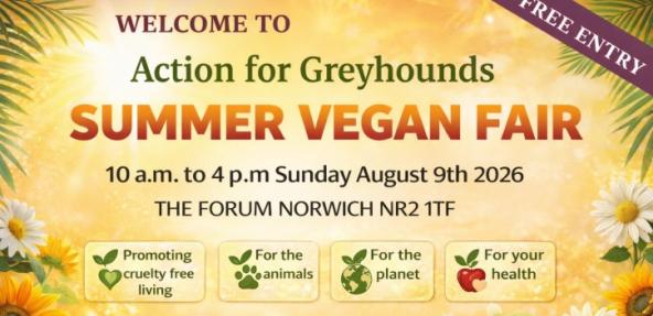 Action for greyhounds vegan summer fair banner