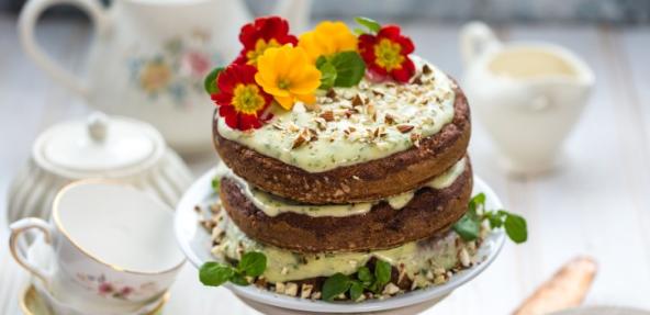 Carrot cake with watercress and cream cheese frosting