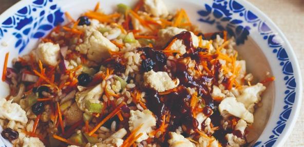  Crunchy Cauliflower & Brown Rice Salad with a Miso & Amardine Dressing