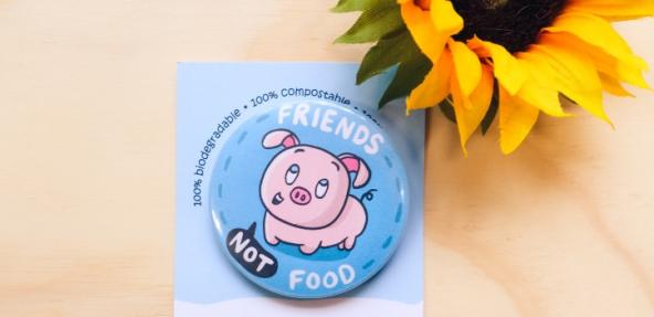 Friends not food badge with sunflower