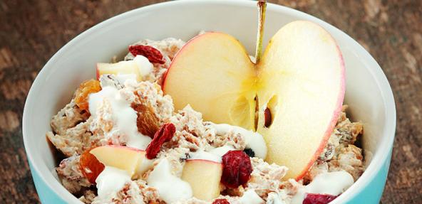 Fruit salad with yoghurt and nuts