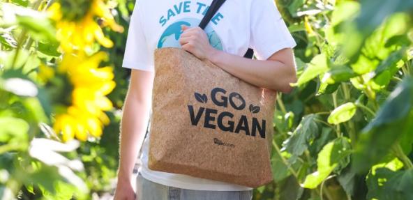 'Go Vegan' cork tote bag