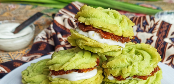 Pandan Coconut Caramel Butter Cookies on a plate