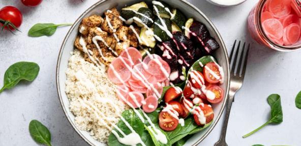 Rainbow fonio salad 