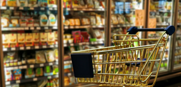 Shopping cart in a food shop