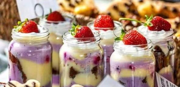 Lots of vegan desserts in glass jars