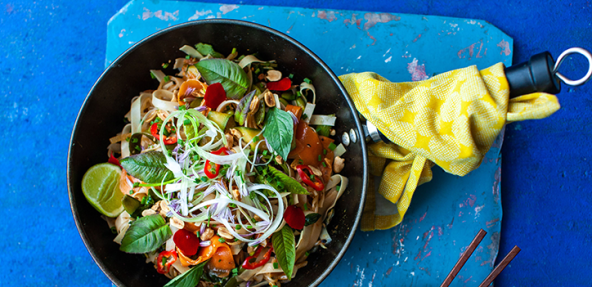 Pad thai inspired vegan noodle bowl