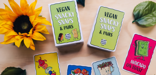 Vegan snap game cards and sunflowers