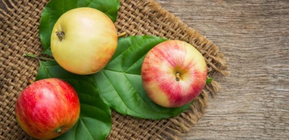 apples with green leaves