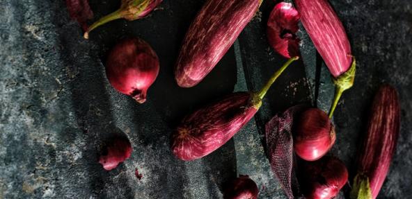 aubergines and onions