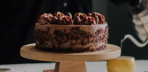 Chocolate cake on a stand