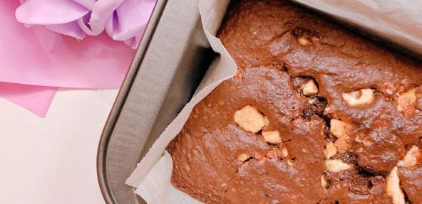 Chocolate cake in a baking tray