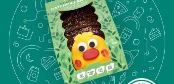 Archie the vegan caterpillar cake in TM box