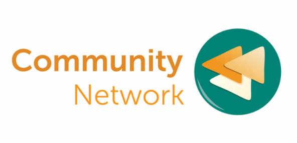 Community Network logo green and yellow with triangle shapes