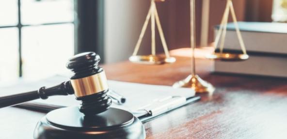 Close up of a gavel in court