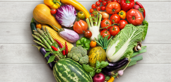 A variety of veg shaped in a heart