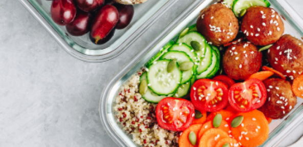 meal prepped vegetable lunch in tupperware