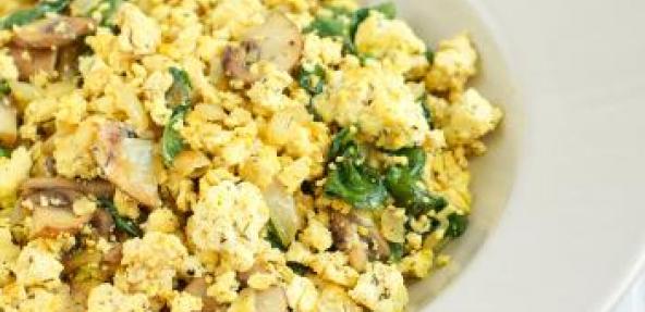 Scrambled tofu on a white plate