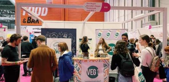 Vegan Trademark staff at event with VEG 1 stall