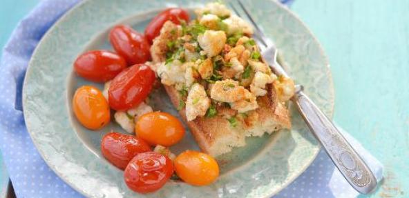 Scrambled tofu on a white plate