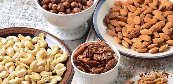 selection of nuts in bowls
