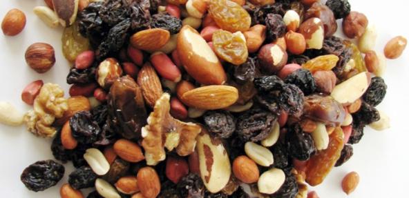 A close up of a mix of dried fruit and nuts.