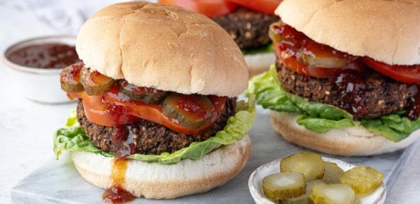 Mushroom and lentil burgers served in a bun