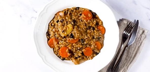 Vegan spicy black bean rice served in a bowl