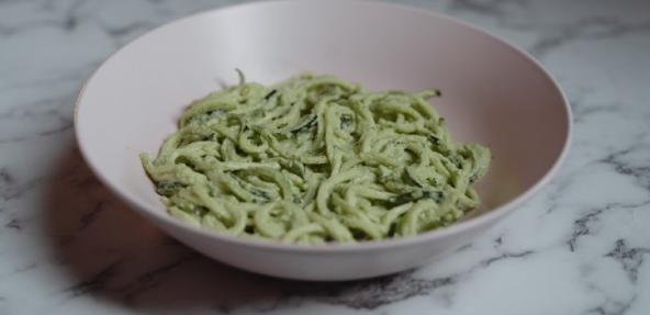 Pesto pasta in a bowl