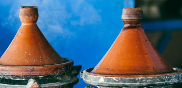 Two tagines on a table.  Photo by Maria Orlova from Pexels