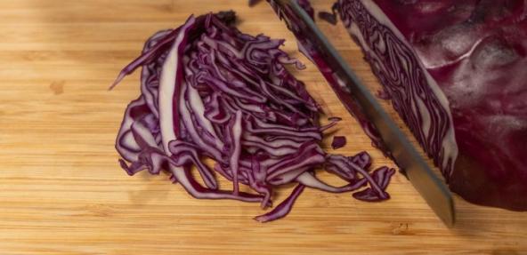 red cabbage being chopped