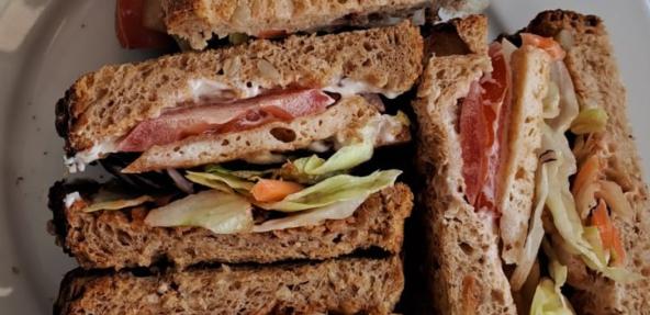 photograph of tofu sandwich on a plate