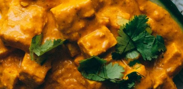 close up of tofu korma