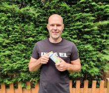 Paul Roberts holding soy milk