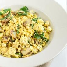 Scrambled tofu on a white plate