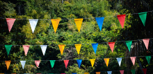 fabric bunting hanging outside