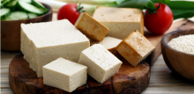 image of tofu chunks on a board