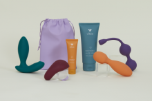 Vibio vibrators toys and tube on a cream background
