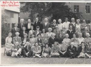 Group photo of Sally Shrigley and other founders attending the 1947 World Vegetarian Congress in Stonehouse, England.