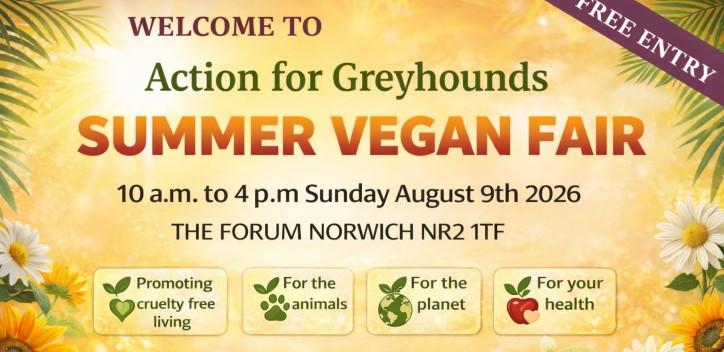 Action for greyhounds vegan summer fair banner