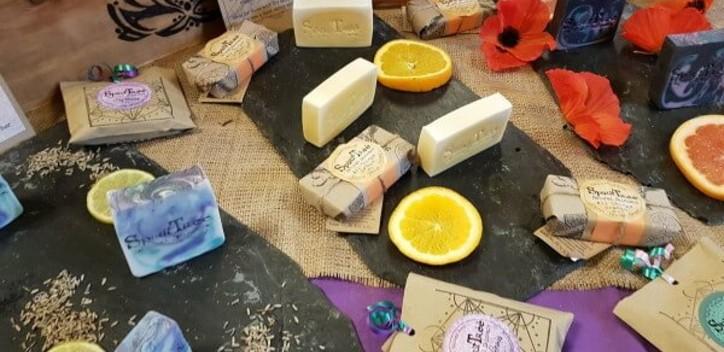 Vegan soap bars at an event stand