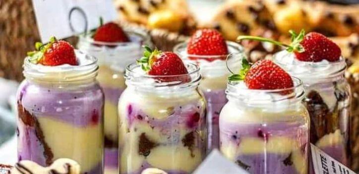 Lots of vegan desserts in glass jars